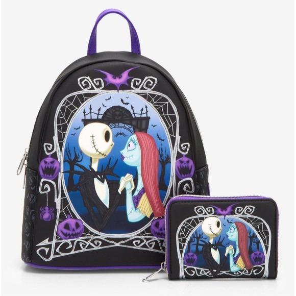 Loungefly Nightmare Before Christmas Jack & Sally Pumpkin‎ Frame Backpack WALLET - Picture 1 of 9